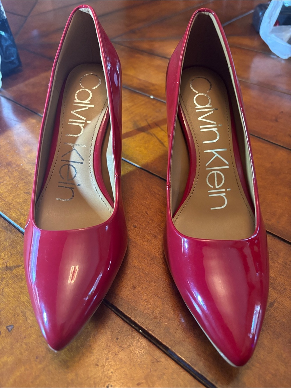 Calvin Klein Women's Glossy Cherry-Red Pointed Pumps
